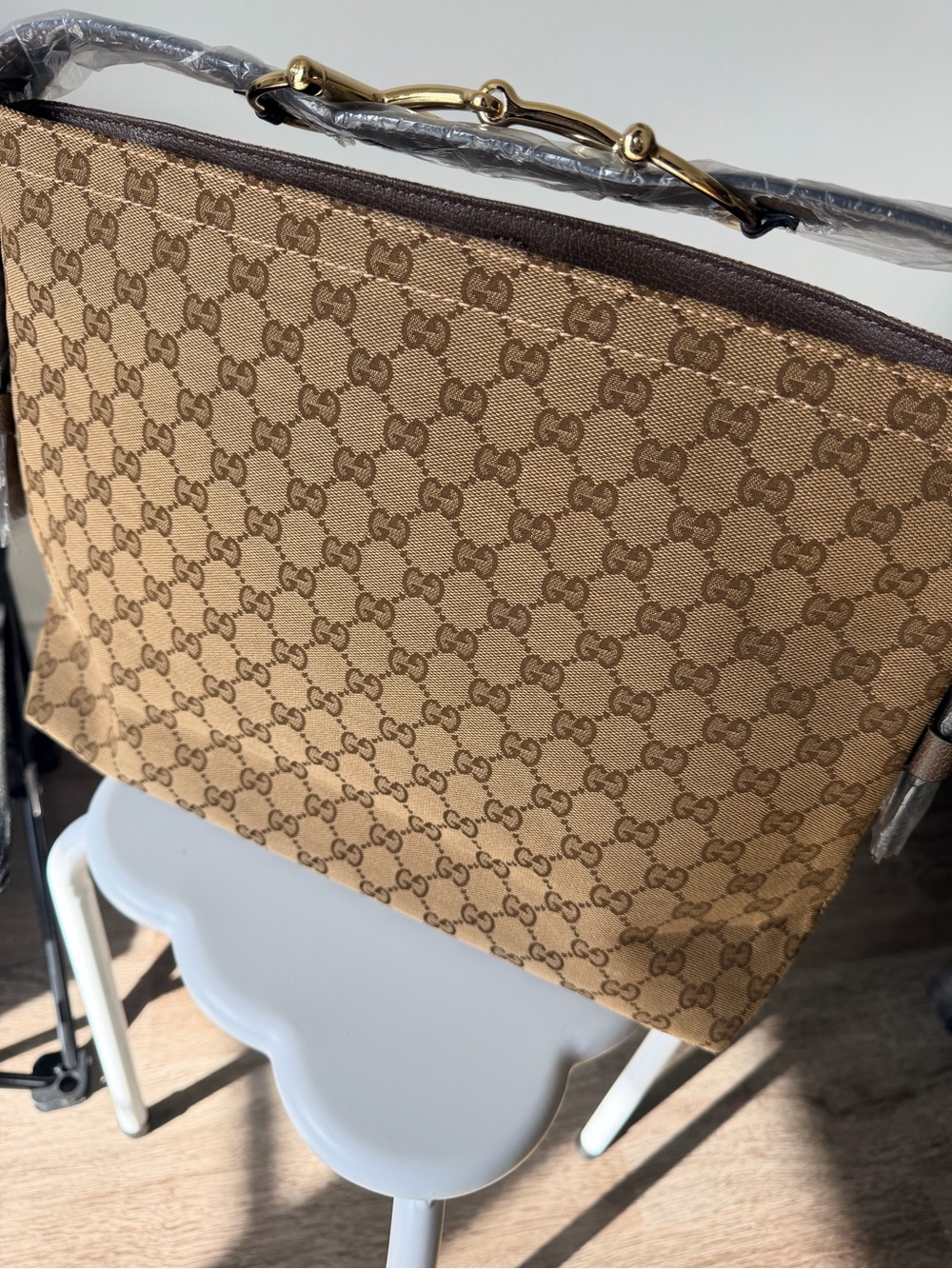 Gucci Designer Monogram Canvas Shoulder Bag - Brown